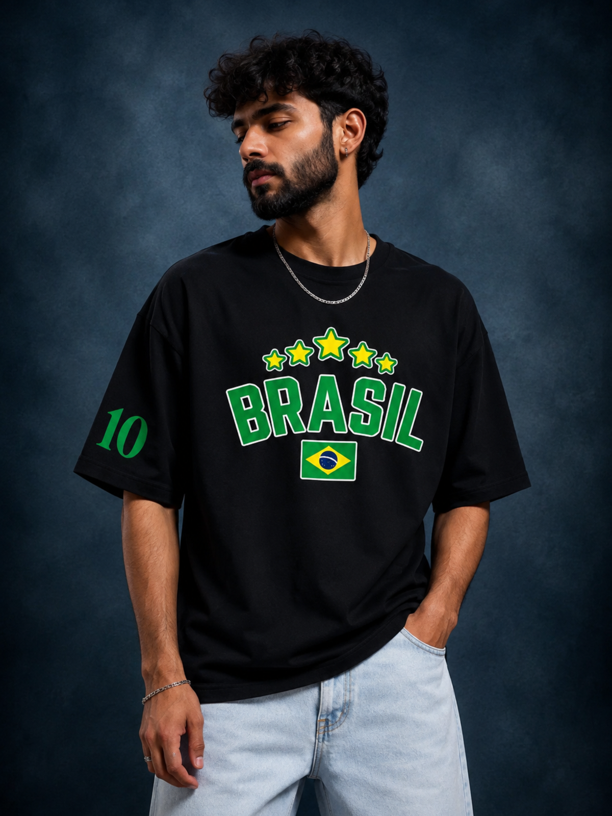 Brazil No. 10 Oversized T-Shirt | Black Football Graphic Tee