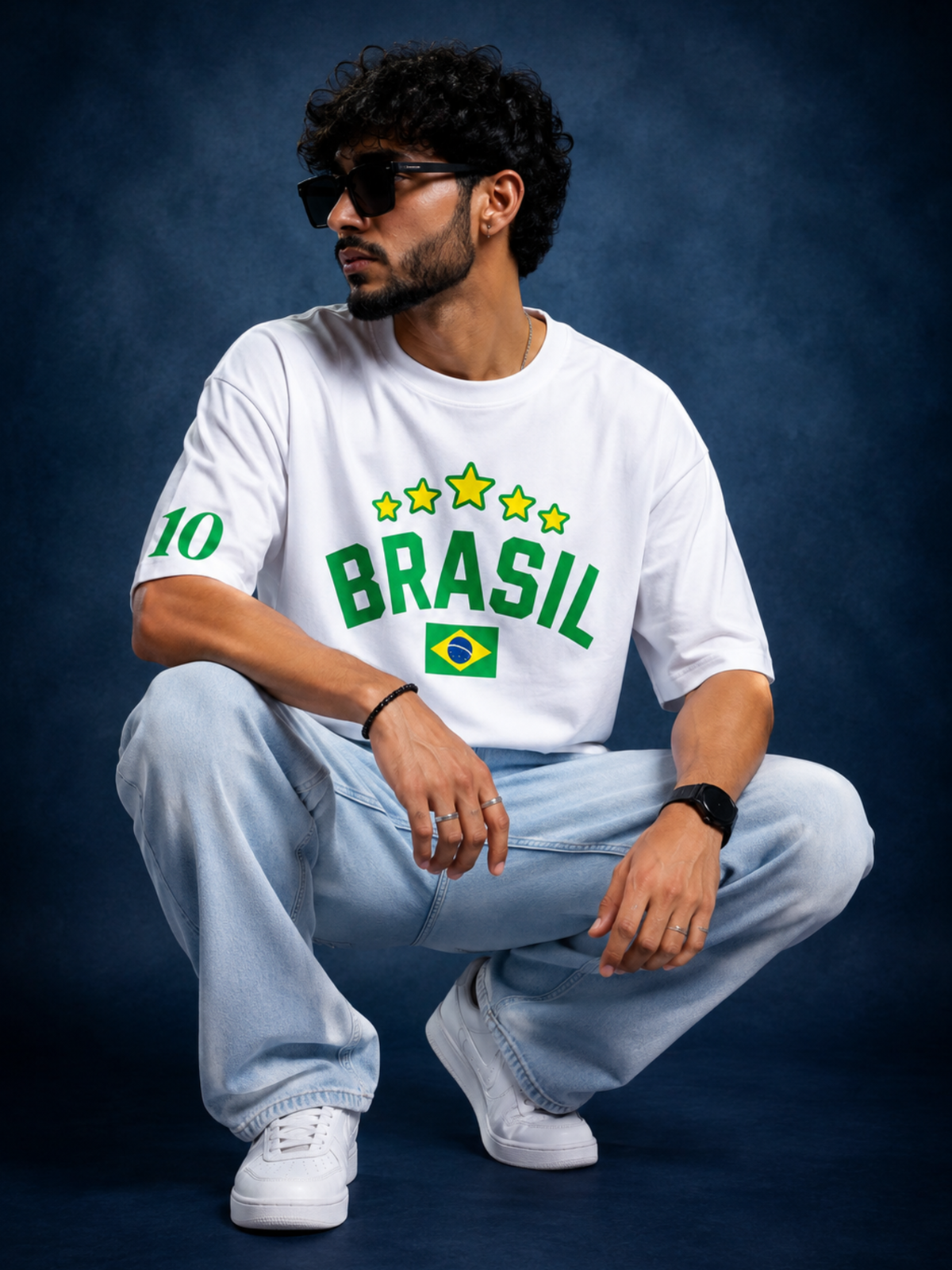 Brazil No. 10 Oversized T-Shirt | White Football Graphic Tee