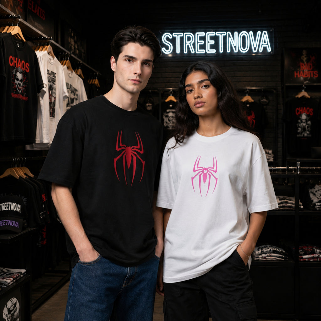 Spider Love Couple Oversized T-Shirt | Matching Graphic Tee