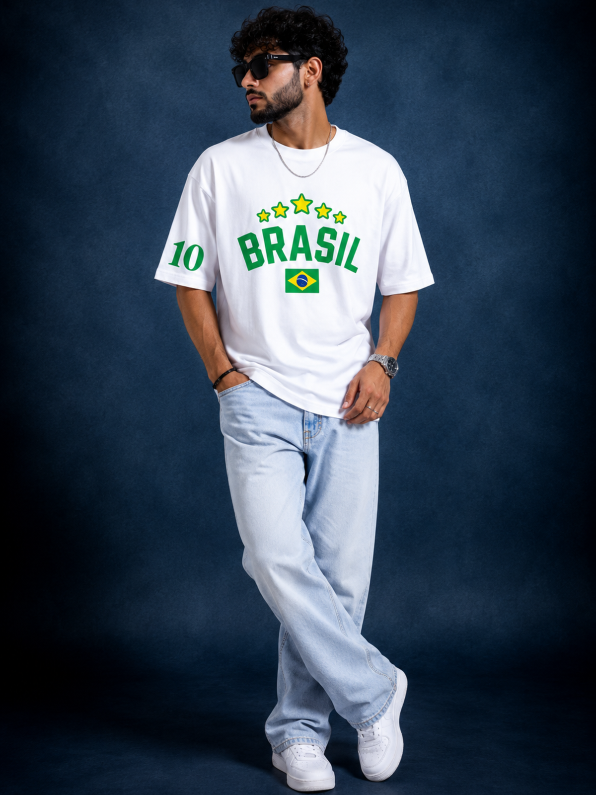Brazil No. 10 Oversized T-Shirt | White Football Graphic Tee