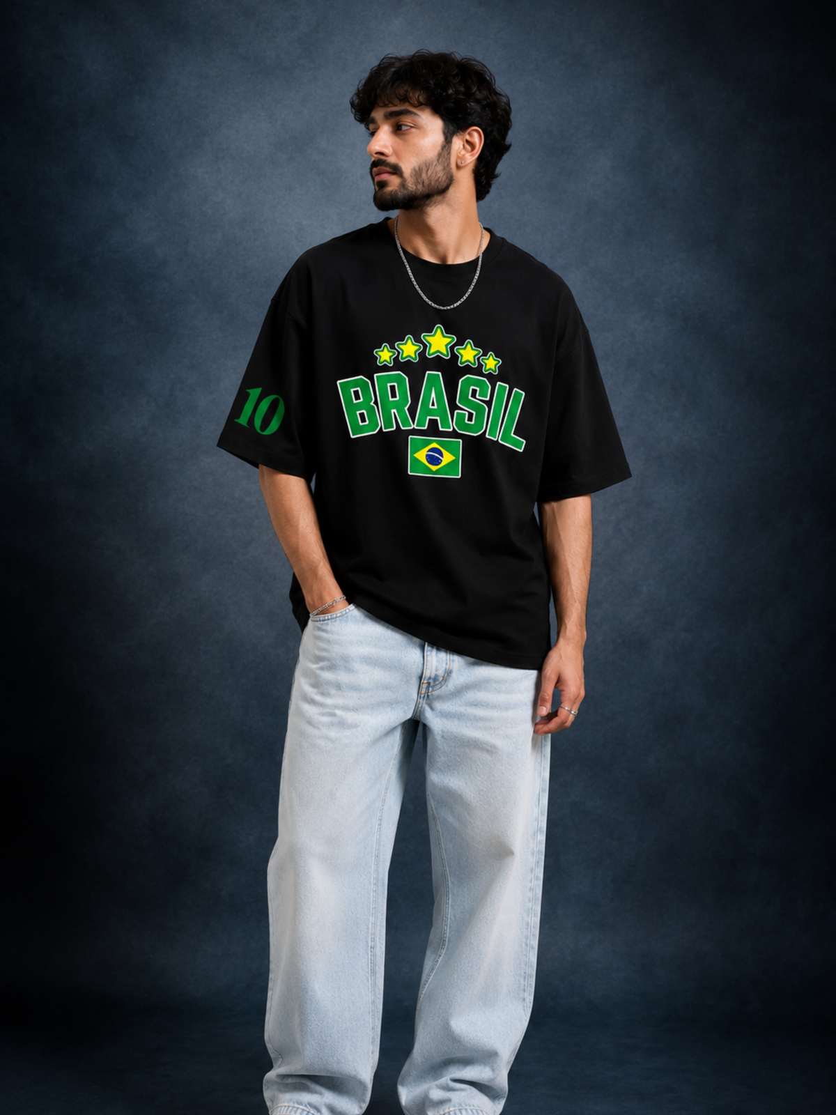 Brazil No. 10 Oversized T-Shirt | Black Football Graphic Tee