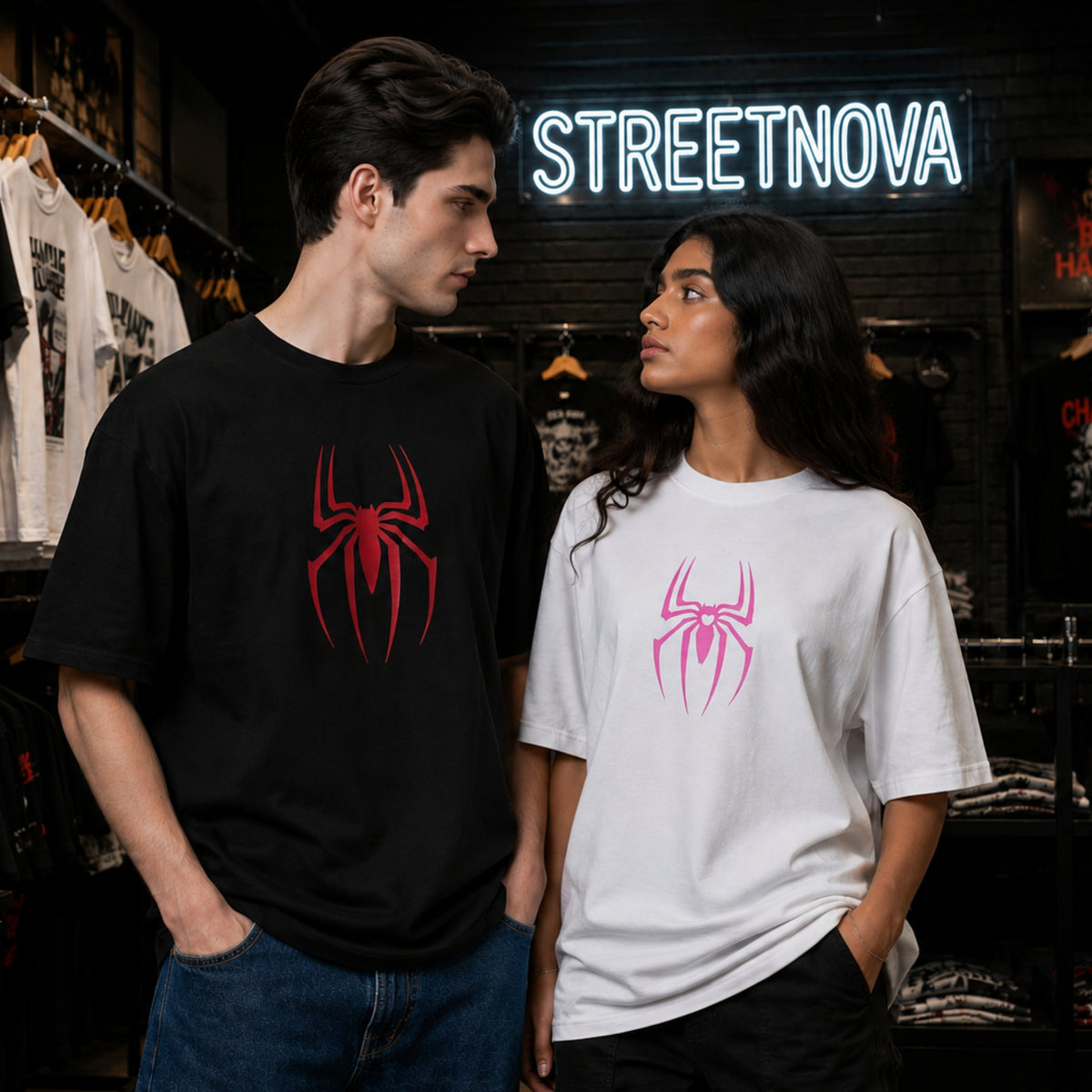 Spider Love Couple Oversized T-Shirt | Matching Graphic Tee