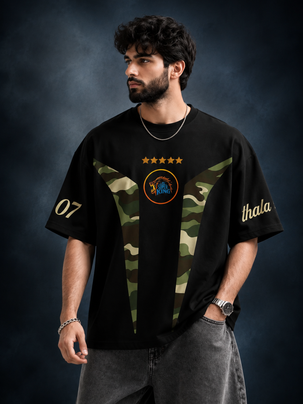 Thala 07 Oversized T-Shirt | MS Dhoni Cricket Graphic Tee
