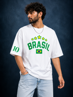 Brazil No. 10 Oversized T-Shirt | White Football Graphic Tee