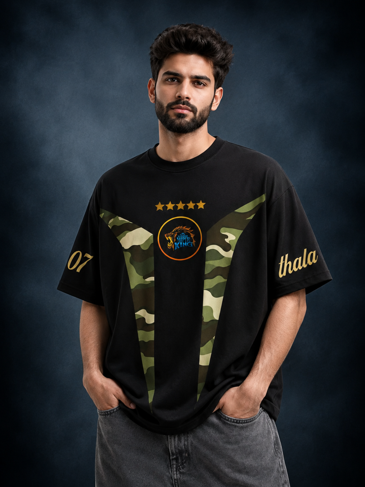 Thala 07 Oversized T-Shirt | MS Dhoni Cricket Graphic Tee