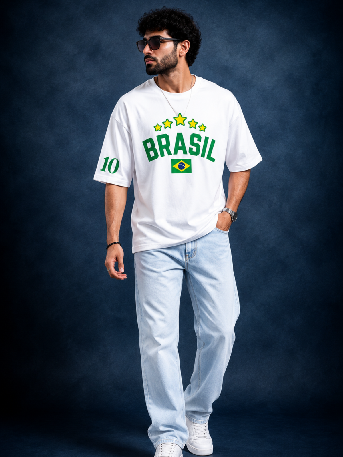 Brazil No. 10 Oversized T-Shirt | White Football Graphic Tee
