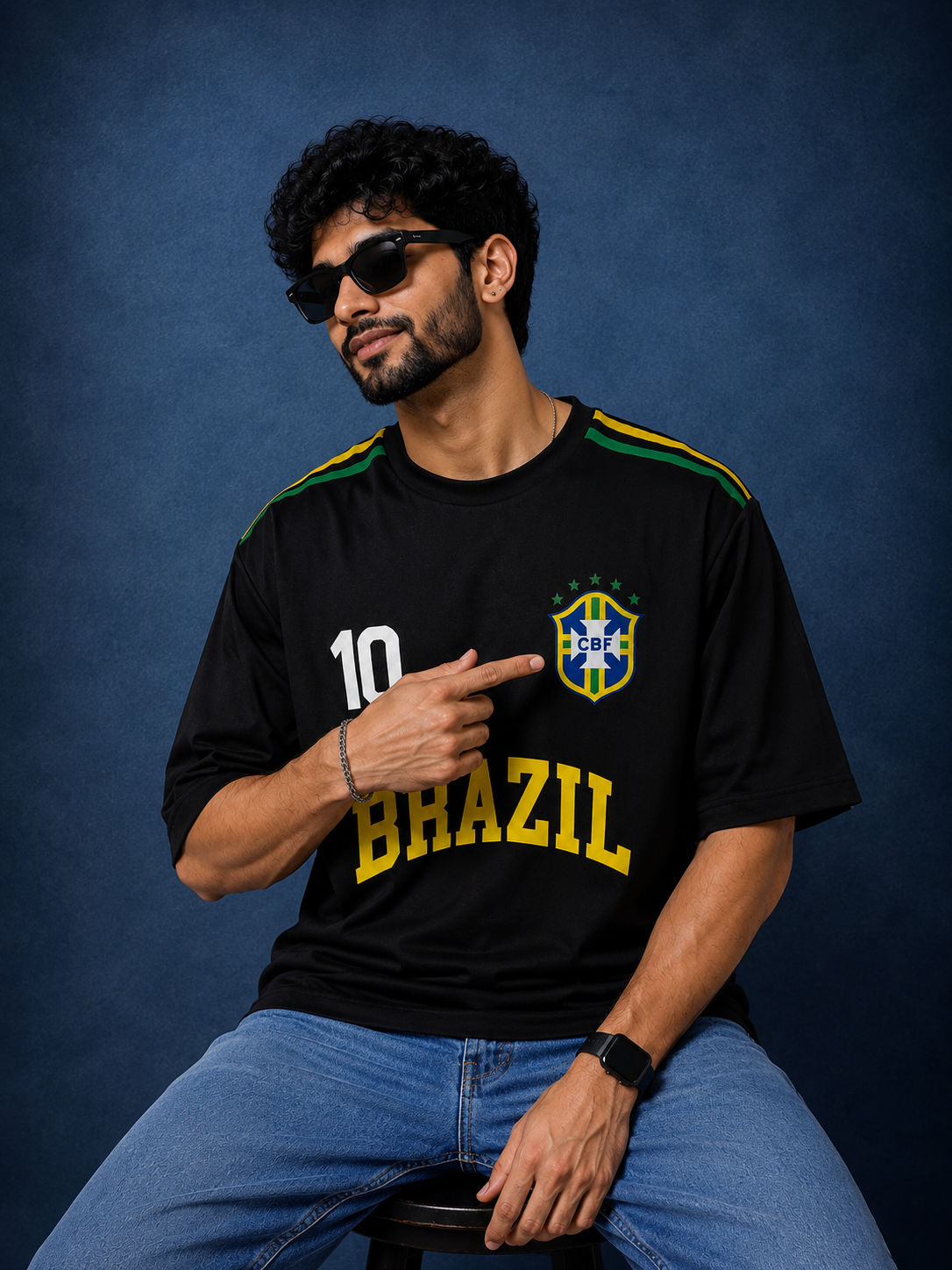 Brazil No. 10 Oversized Football T-Shirt | Black Graphic Tee