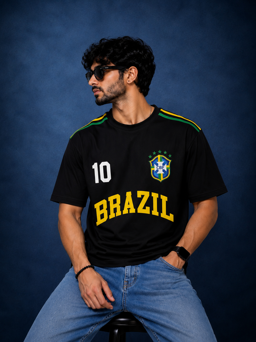 Brazil No. 10 Oversized Football T-Shirt | Black Graphic Tee