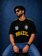 Brazil No. 10 Oversized Football T-Shirt | Black Graphic Tee