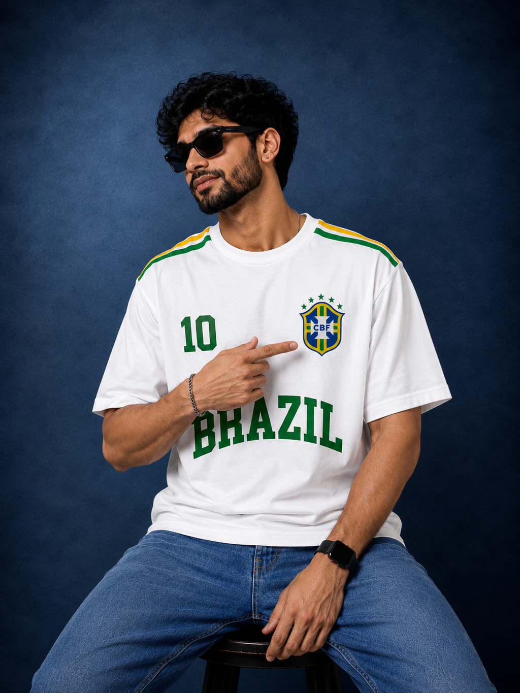 Brazil No. 10 Oversized Football T-Shirt | White Graphic Tee