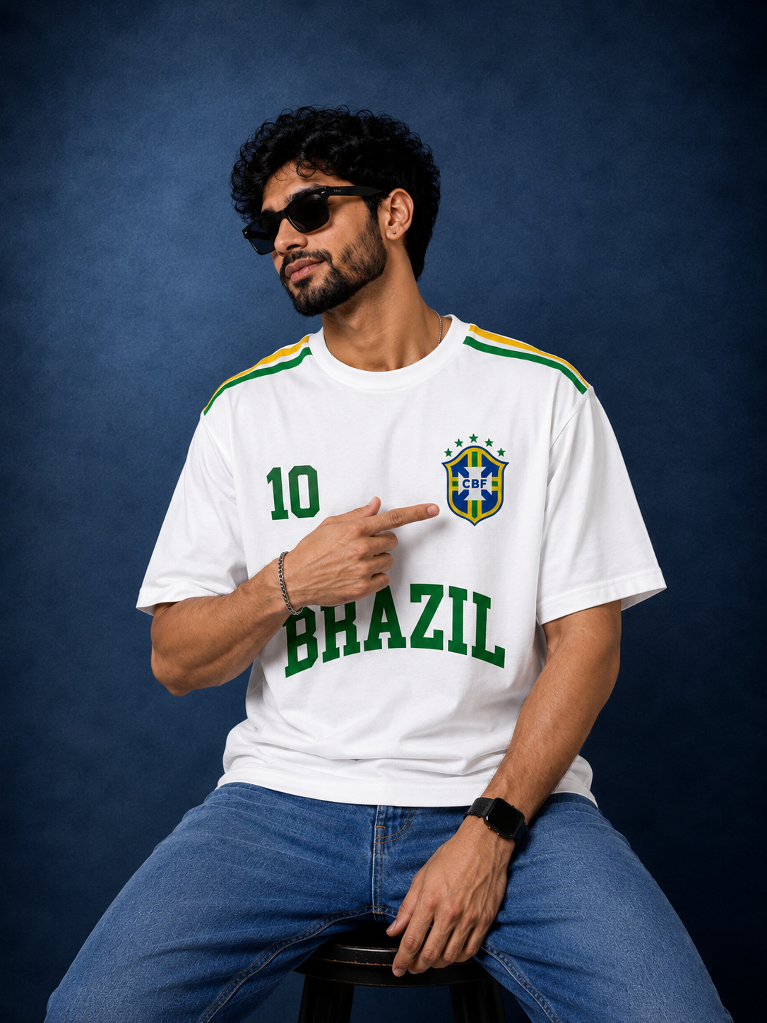 Brazil No. 10 Oversized Football T-Shirt | White Graphic Tee