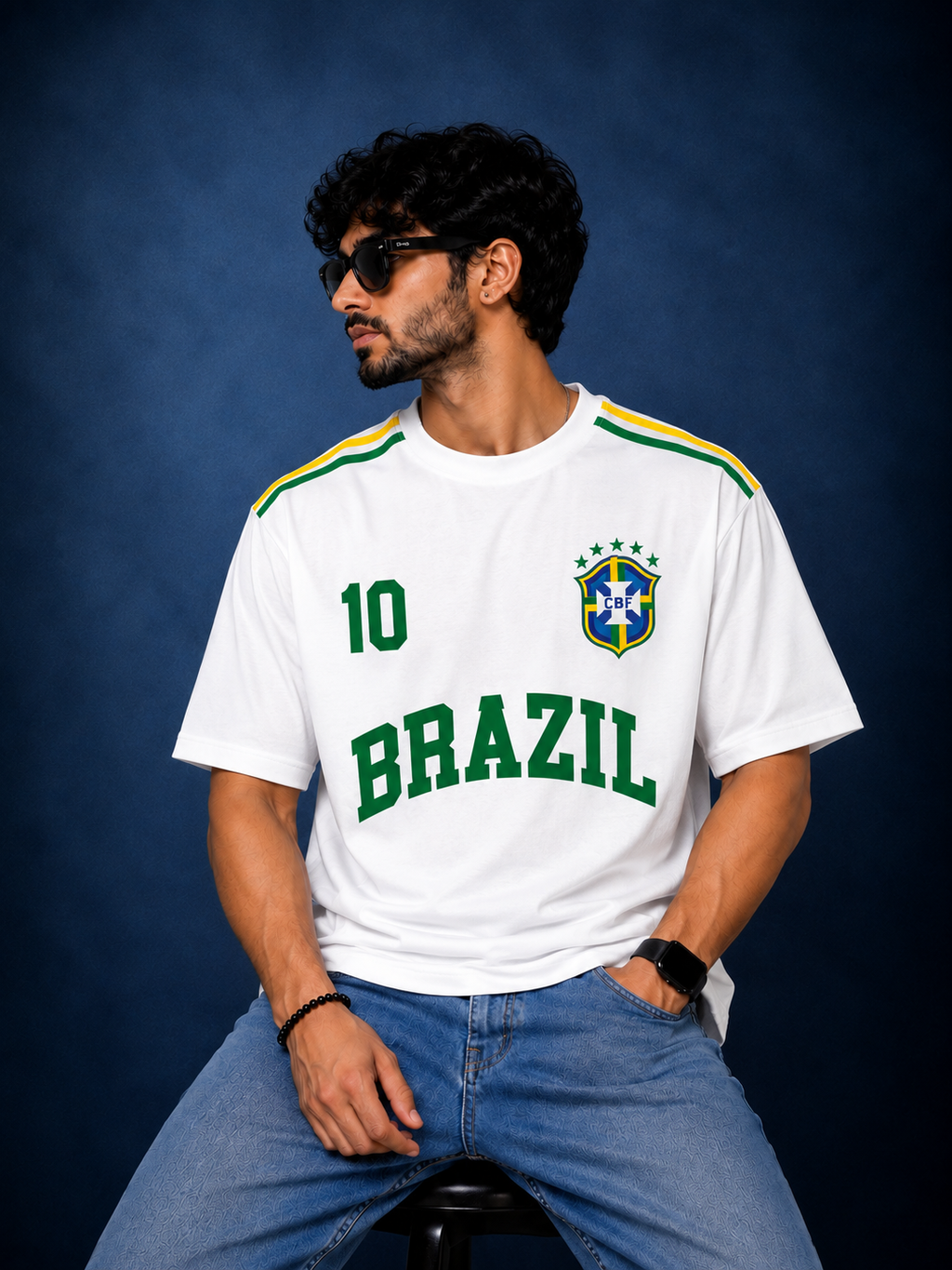 Brazil No. 10 Oversized Football T-Shirt | White Graphic Tee