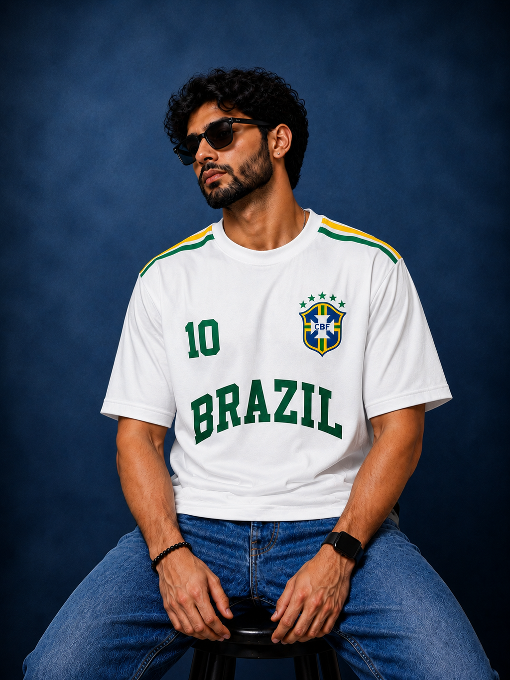 Brazil No. 10 Oversized Football T-Shirt | White Graphic Tee