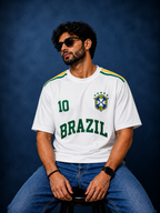 Brazil No. 10 Oversized Football T-Shirt | White Graphic Tee