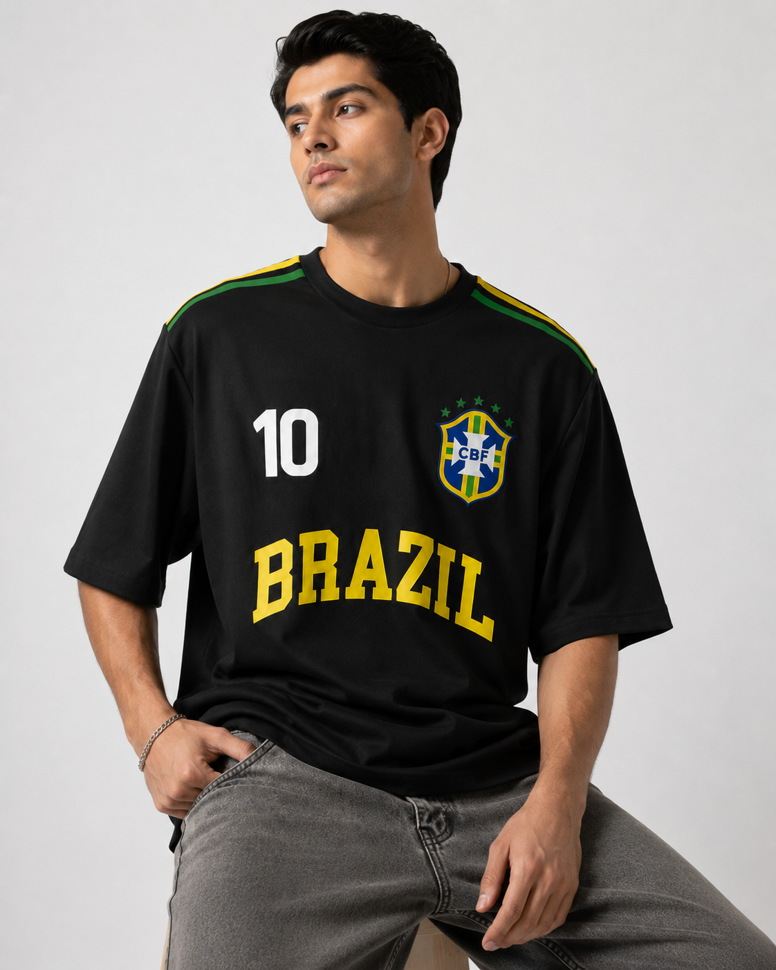 🇧🇷 Brazil No. 10 Oversized Football T-Shirt – Classic Black Edition