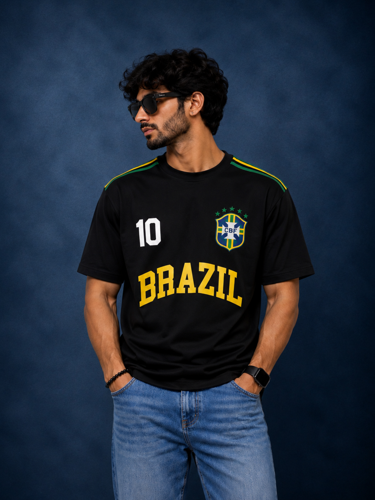Brazil No. 10 Oversized Football T-Shirt | Black Graphic Tee