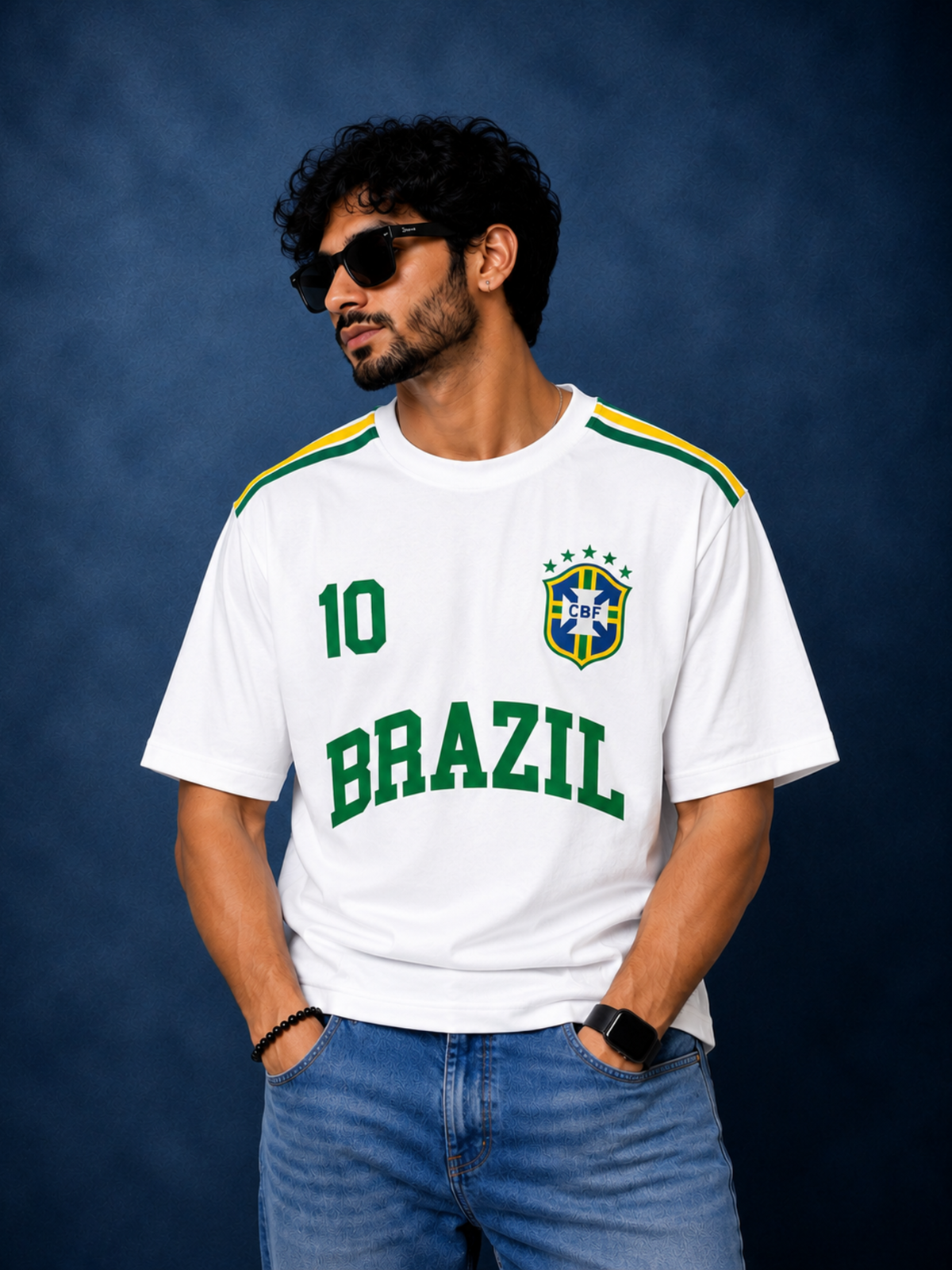 Brazil No. 10 Oversized Football T-Shirt | White Graphic Tee